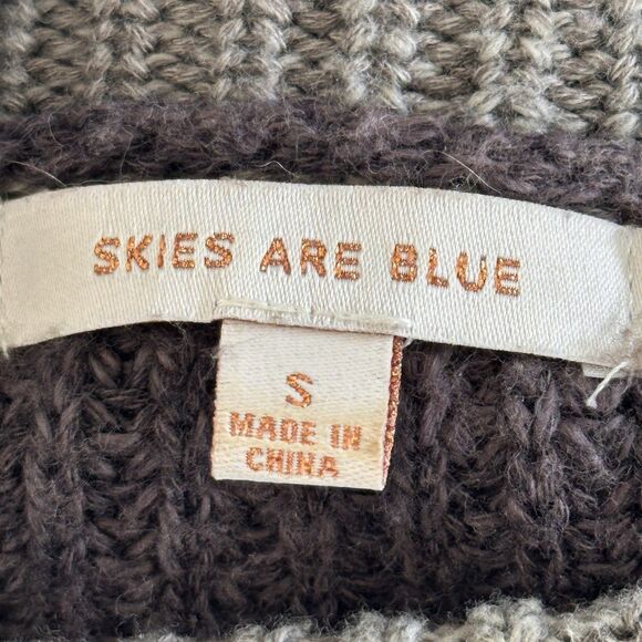 Skies Are Blue Color Block Sweater Women's Size Small Cowl Neck Green Gray Brown - Picture 6 of 8